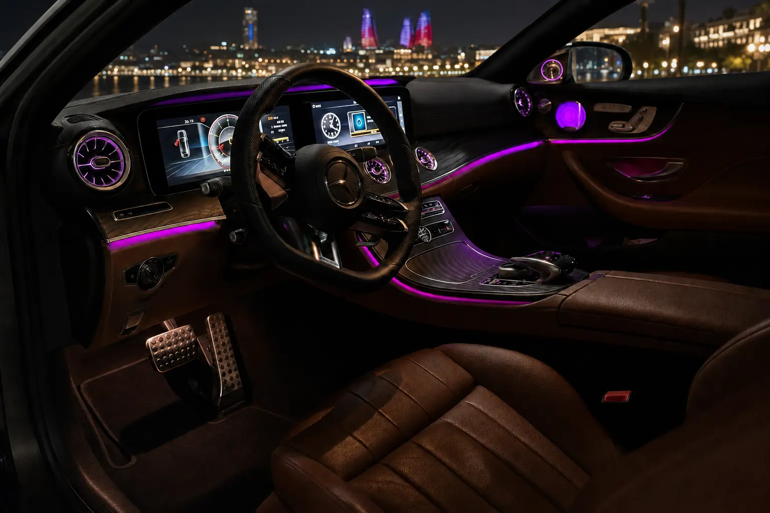 Interior of the Mercedes-Benz E200 Coupé available from TORO Rent in Baku